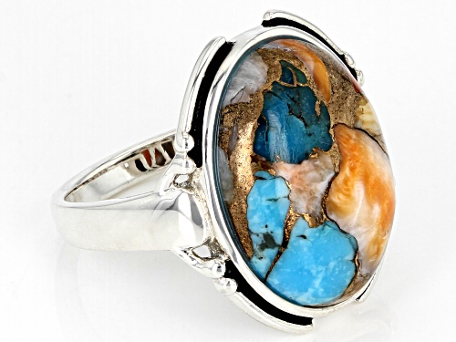 Southwest Style By JTV™Oval Blended Turquoise and Spiny Oyster Shell Rhodium Over Silver Ring - Size 12