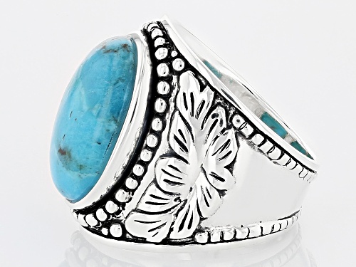 Southwest Style By JTV™ 17x13mm Oval Cabochon Blue Turquoise Rhodium Over Sterling Silver Ring - Size 8