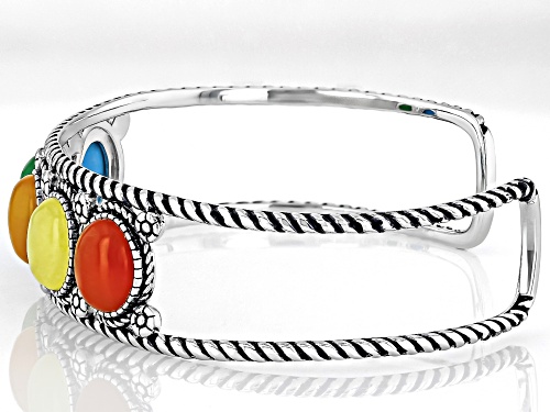 Southwest Style By JTV™ Oval Mixed Stone Rhodium Over Sterling Silver Cuff Bracelet - Size 7.5