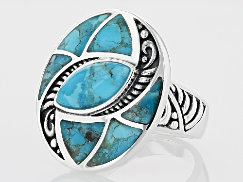 Southwest Style By JTV™ Mixed Shape Turquoise Rhodium Over Sterling Silver Ring - Size 8