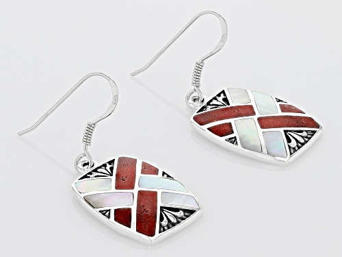 Southwest Style By JTV™ Red Coral and White Mother of Pearl Rhodium Over Silver Inlay Earrings
