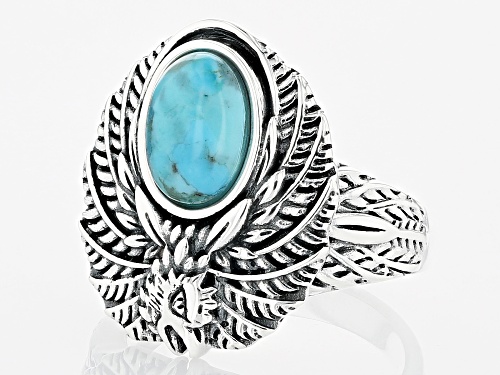 Southwest Style By JTV™ 10X7mm Oval Cabochon Turquoise Rhodium over Silver Ring - Size 7