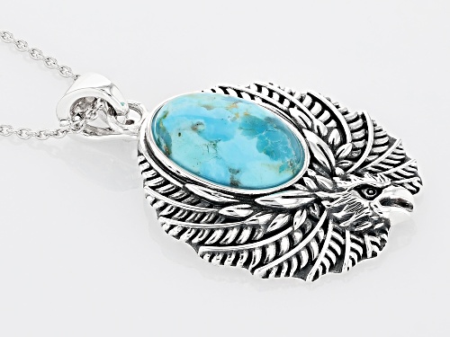 Southwest Style By JTV™18X12MM Oval Cabochon Turquoise Eagle Rhodium over Silver Enhancer with Chain