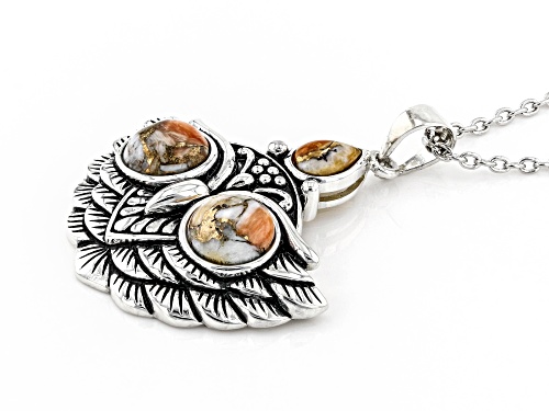 Southwest Style by JTV™ Spiny Oyster Shell Rhodium Over Silver Owl Pendant With 18