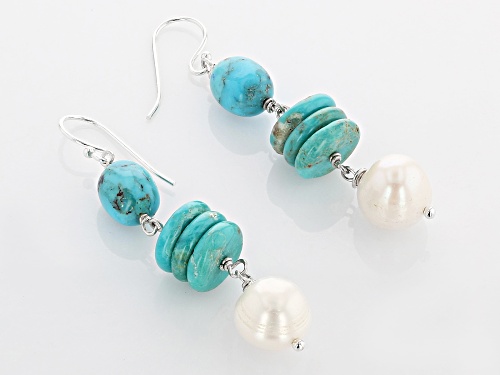 Southwest Style by JTV™ Turquoise and Cultured Freshwater Pearl Rhodium Over Silver Dangle Earrings