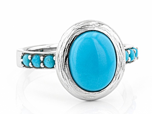 Southwest Style By JTV™ Oval and Round Sleeping Beauty Turquoise Rhodium Over Silver Ring - Size 12