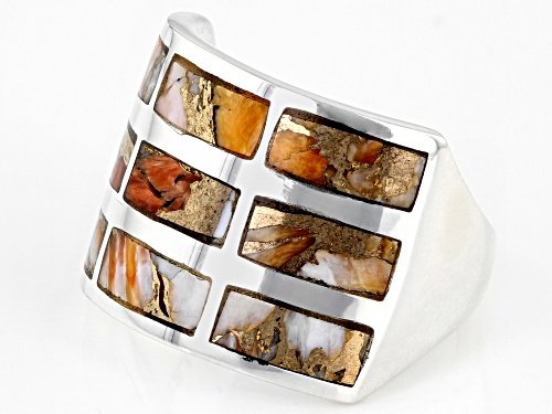Southwest Style By JTV™ Spiny Oyster Shell Matrix Rhodium Over Sterling Silver Inlay Ring - Size 8