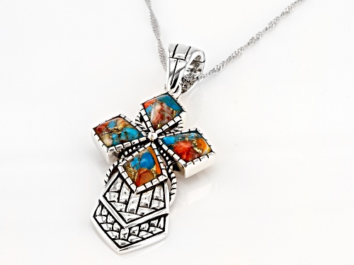 Southwest Style By JTV™ Spiny Oyster Shell & Turquoise Rhodium Over Silver Enhancer W/ 18