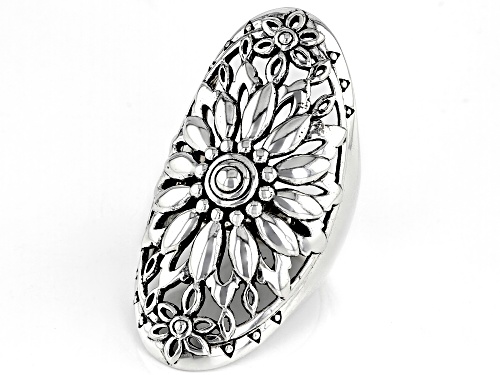 Southwest Style By JTV™ Rhodium Over Sterling Silver Floral Design Dome Ring - Size 6