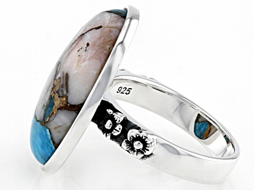 Southwest Style By JTV™ Blended Turquoise & Pink Opal Rhodium Over Silver Ring - Size 9