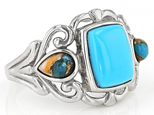 Southwest Style By JTV™ Sleeping Beauty Turquoise & Spiny Oyster Shell Rhodium Over Silver Ring - Size 8