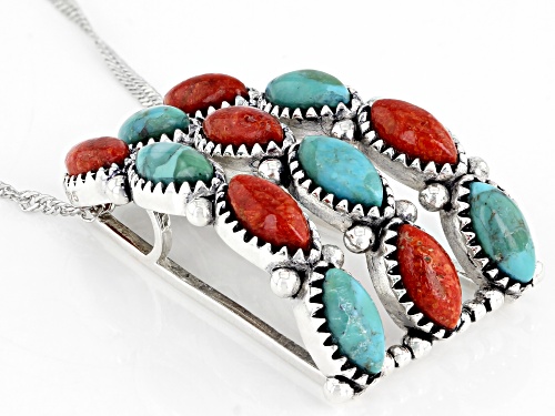 Southwest Style By JTV™ Turquoise and Sponge Coral Rhodium Over Silver Slide Pendant With 18