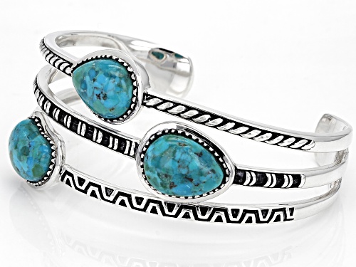 Southwest Style By JTV™ Freeform Turquoise Rhodium Over Sterling Silver 3-Stone Cuff Bracelet - Size 7.5