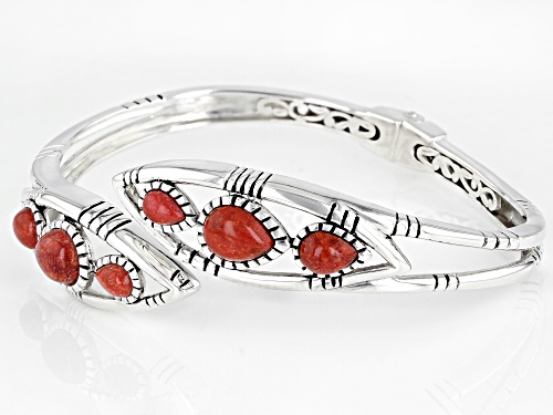 Southwest Style by JTV™ Pear Red Sponge Coral Rhodium Over Sterling Silver Bypass Bracelet - Size 7.5