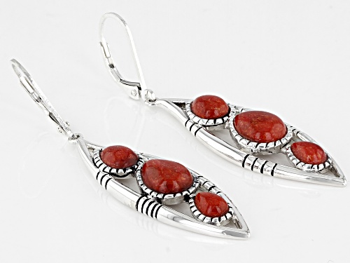 Southwest Style by JTV™ Pear Red Sponge Coral Rhodium Over Sterling Silver Earrings