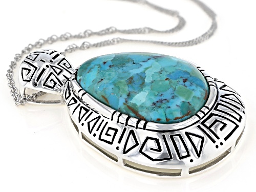 Southwest Style By JTV™ Free Form Shaped Turquoise Rhodium Over Sterling Silver Pendant with Chain
