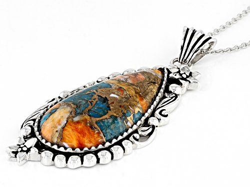 Southwest Style By JTV™ Blended Turquoise and Spiny Oyster Shell Rhodium Over Silver Pendant w Chain