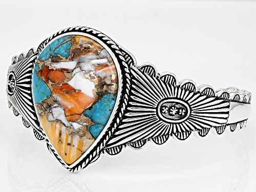 Southwest Style By JTV™ Blended Turquoise and Spiny Oyster Shell Rhodium Over Silver Cuff Bracelet - Size 7.5