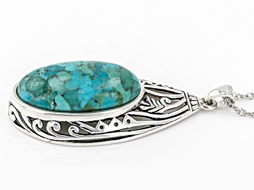 Southwest Style By JTV™ Oval Blue Turquoise Rhodium Over Sterling Silver Pendant with 18