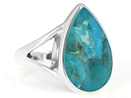 Southwest Style By JTV™ Pear Shaped Blue Turquoise Rhodium Over Sterling Silver Solitaire Ring - Size 9
