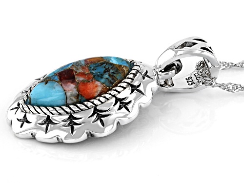 Southwest Style By JTV™ Blended Turquoise and Oyster Shell Rhodium Over Silver Enhancer with Chain
