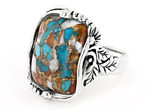 Southwest Style By JTV™ Blended Turquoise and Spiny Oyster Shell Rhodium Over Silver Ring - Size 9