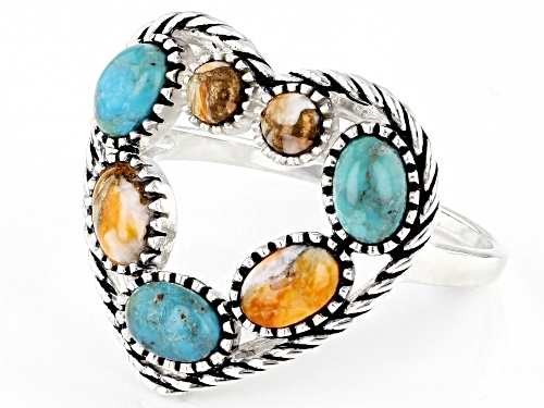 Southwest Style by JTV™ Turquoise & Spiny Oyster Shell. Rhodium Over Silver Ring - Size 8