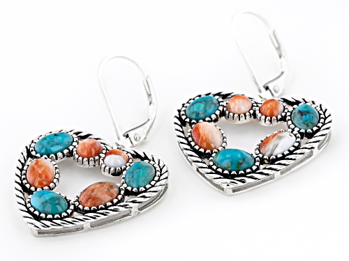 Southwest Style By JTV™ Turquoise & Spiny Oyster Shell Rhodium Over Silver Heart Shaped Earrings