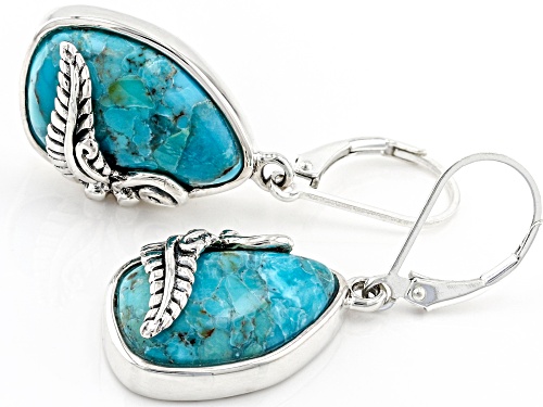Southwest Style By JTV™ Freeform Blue Turquoise Leaf Design Rhodium Over Sterling Silver Earrings