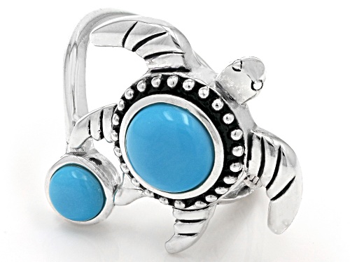 Southwest Style By JTV™ Sleeping Beauty Turquoise Rhodium Over Sterling Silver Turtle Ring - Size 8