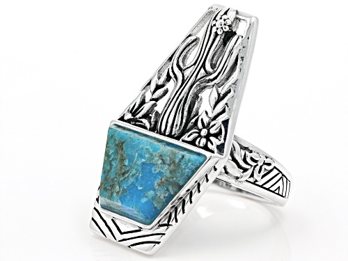 Southwest Style By JTV™ Custom Shape Blue Turquoise Rhodium Over Silver Cactus Ring - Size 8
