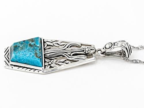 Southwest Style By JTV™ Blue Turquoise Rhodium Over Silver Cactus Pendant w Chain