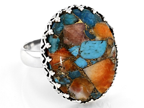 Southwest Style By JTV™ Blended Spiny Oyster Shell and Turquoise Sterling Silver Ring - Size 11