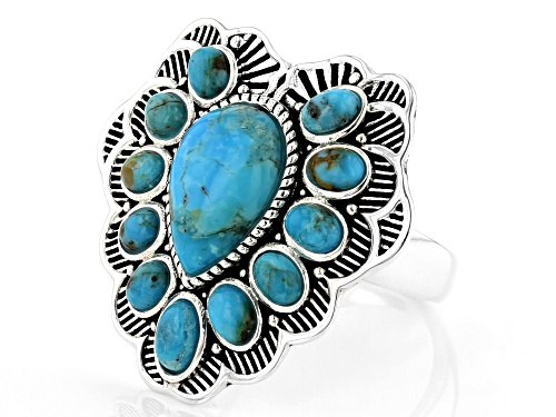 Southwest Style By JTV™ Oval and Pear Shaped Turquoise Rhodium Over Sterling Silver Heart Ring - Size 7