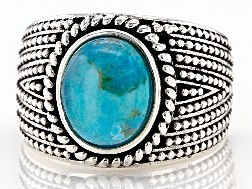 Southwest Style By JTV™ Oval Blue Turquoise Rhodium Over Sterling Silver Solitaire Ring - Size 8