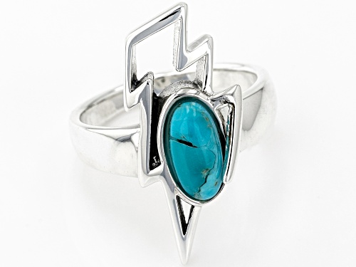 Southwest Style By JTV™ Blue Turquoise Rhodium Over Silver Lightening Bolt Ring - Size 8