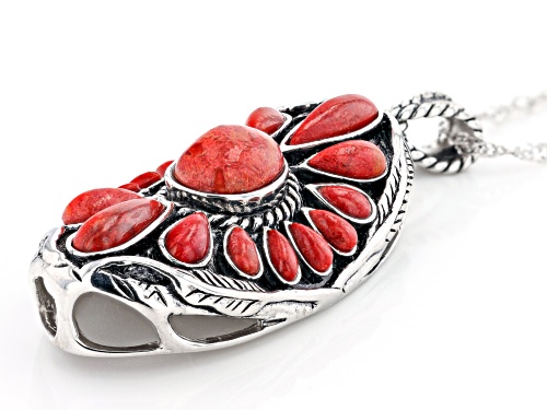 Southwest Style By JTV™ Red Sponge Coral Rhodium Over Sterling Silver Pendant with Chain