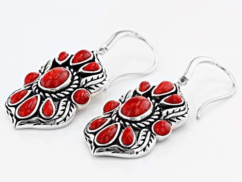 Southwest Style By JTV™ Oval and Pear Red Sponge Coral Rhodium Over Sterling Silver Earrings