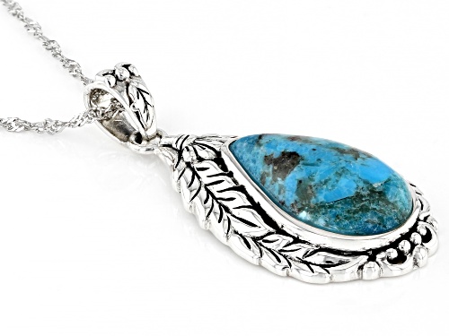 Southwest Style By JTV™ Fancy Shape Turquoise Rhodium Over Sterling Silver Pendant with Chain