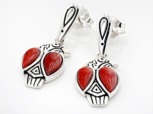 Southwest Style By JTV™ Freeform Red Sponge Coral Rhodium Over Sterling Silver Earrings