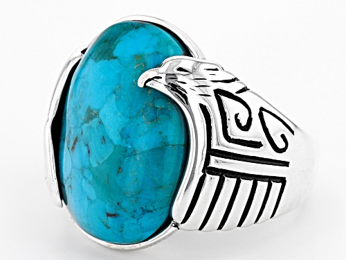 Southwest Style By JTV™ Oval Blue Turquoise Rhodium Over Sterling Silver Eagle Ring - Size 7