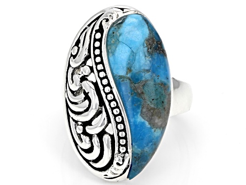 Southwest Style By JTV™ Blue Turquoise Inlay Design Rhodium Over Sterling Silver Ring - Size 8