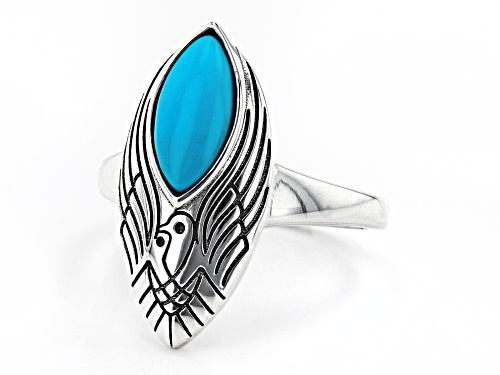 Southwest Style By JTV™ Marquise Sleeping Beauty Turquoise Eagle Design Rhodium Over Silver Ring - Size 11