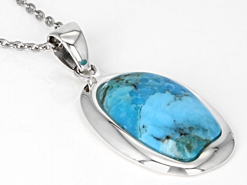 Southwest Style By JTV™ Custom Shape Blue Turquoise Rhodium over Sterling Silver Pendant with Chain