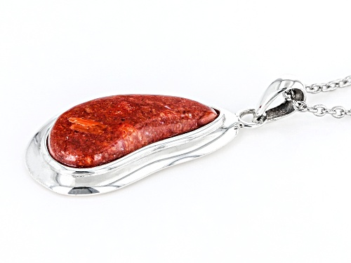 Southwest Style By JTV™  Red Sponge Coral Rhodium over Sterling Silver Pendant with Chain