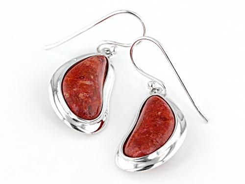 Southwest Style By JTV™ Custom Shape Red Sponge Coral Rhodium over Sterling Silver Earrings