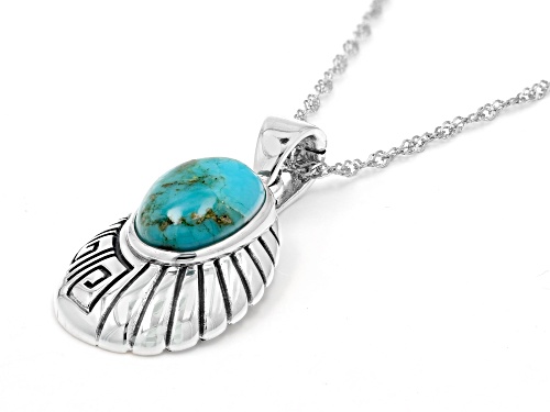 Southwest Style By JTV™ Oval Blue Turquoise Rhodium Over Sterling Silver Enhancer with Chain