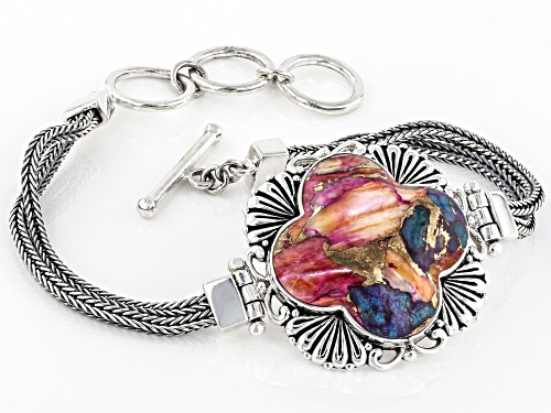 Southwest Style By JTV™ Blended Turquoise and Purple Spiny Oyster Shell Rhodium Over Silver Bracelet - Size 7.25