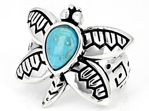 Southwest Style By JTV™ Pear Shaped Blue Turquoise Rhodium Over Sterling Silver Dragonfly Ring - Size 8
