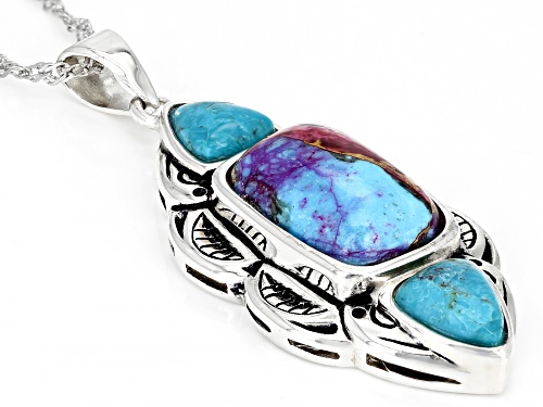 Southwest Style By JTV™ Blended Turquoise and Purple  Shell Rhodium Over Silver Pendant with Chain